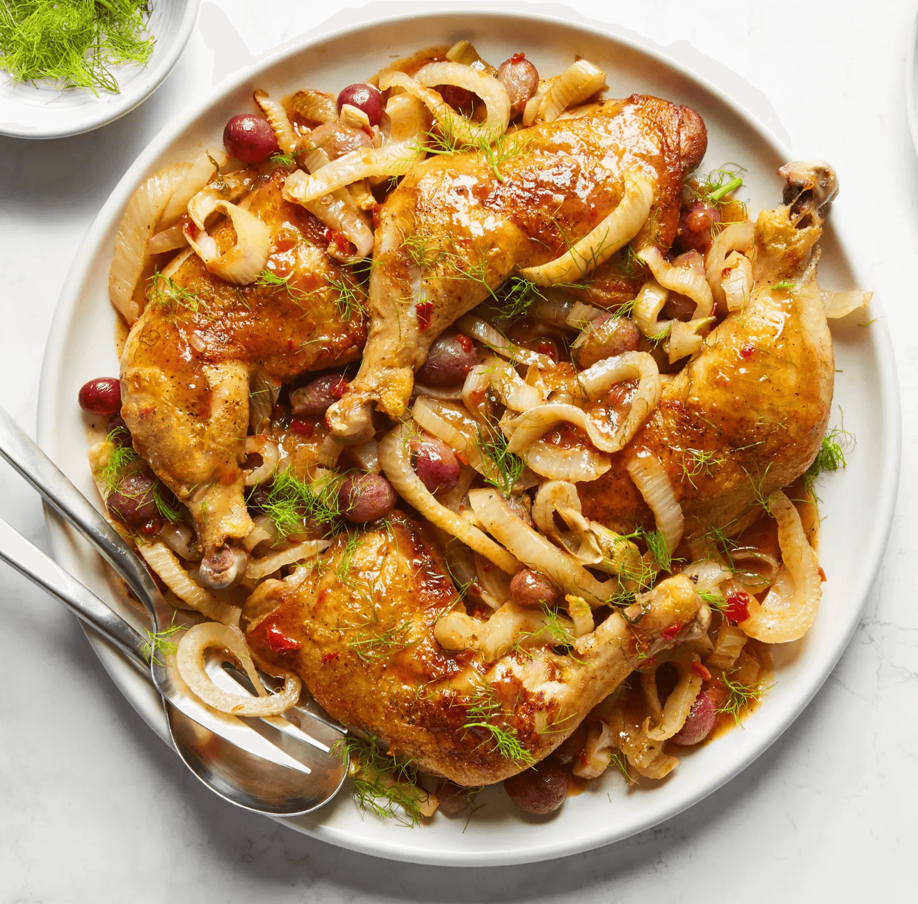 Braised Chicken Legs With Grapes and Fennel